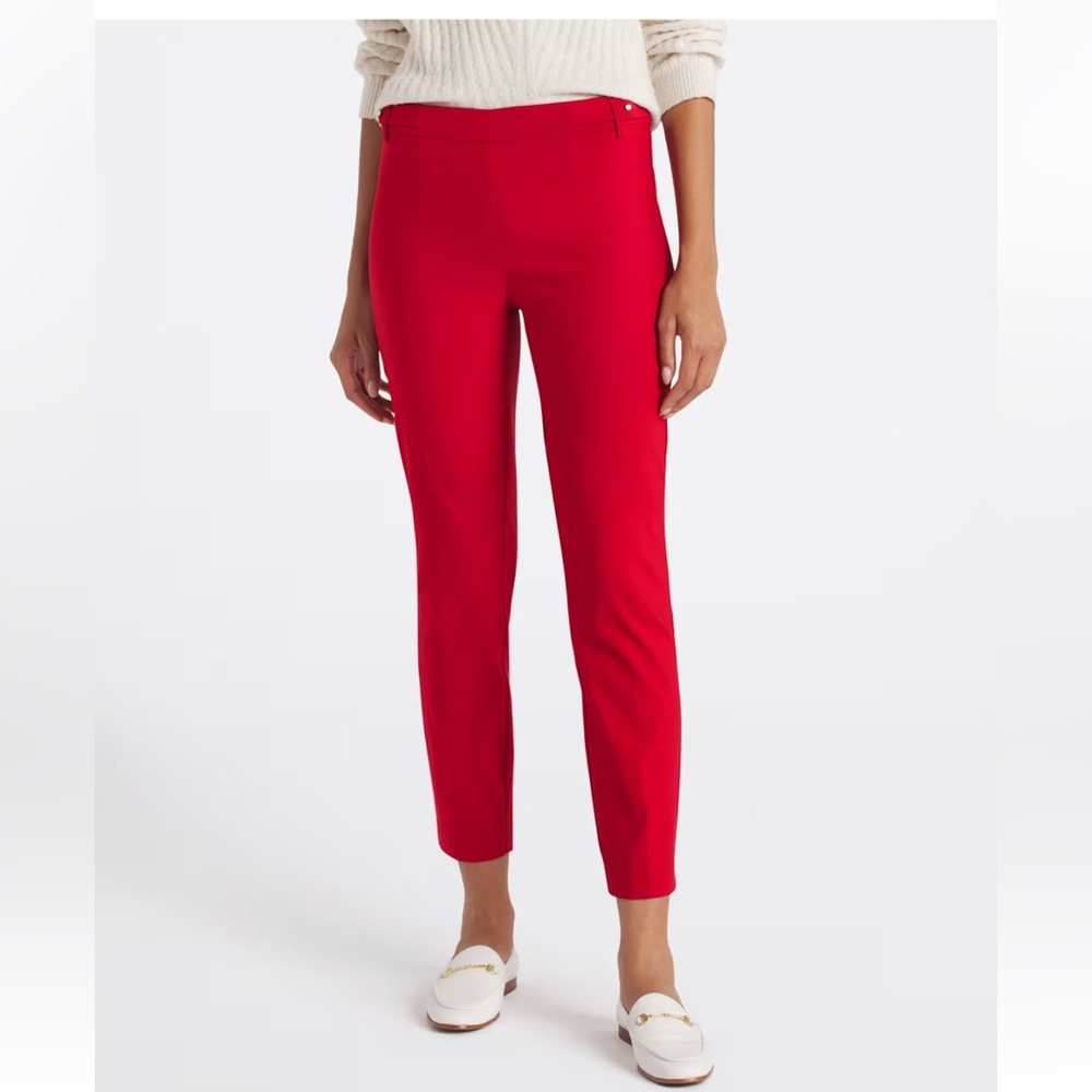 NWOT/EUC Tenney Mid Rise Slim Straight Ankle Trouser in Bright Red